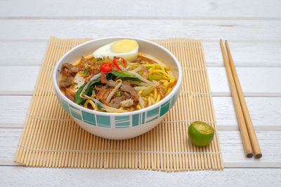 High angle view of food served in bowl