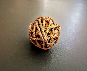 High angle view of dried leaf on table