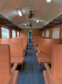 Wooden empty seat in train