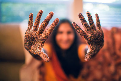 Close-up portrait of woman hand