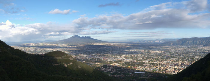 Aerial view of landscape against cloudy sky