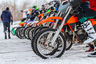 Motorcycle wheels on start line winter motocross