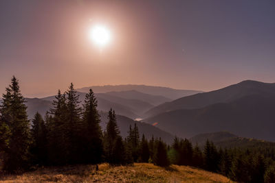 Scenic view of mountains against sky during sunset