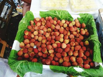 High angle view of vegetables for sale in market