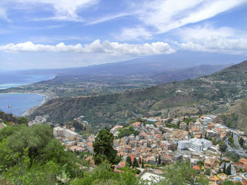 High angle view of townscape against sky