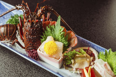 High angle view of meal served in plate