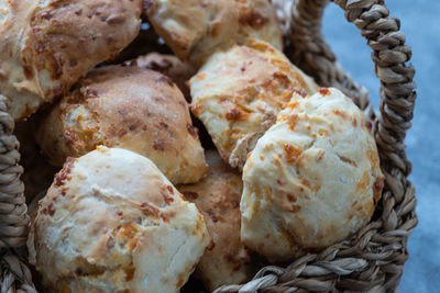 High angle view of bread in basket