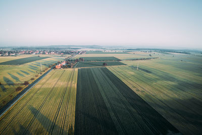 High angle view of agricultural field against sky