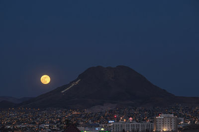 Aerial view of full moon over a city at night