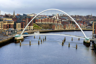 View of the river tyne with the millennium pedestrian bridge.