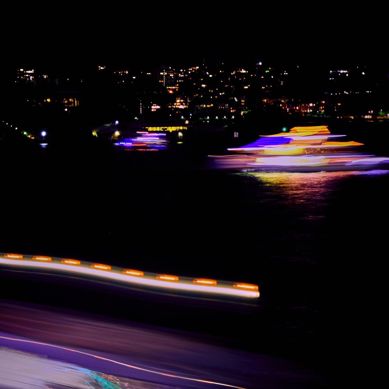 illuminated, night, speed, light trail, blurred motion, transportation, long exposure, motion, city, no people, outdoors, high street, multi colored, cityscape, sky