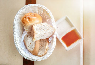 High angle view of breakfast on table