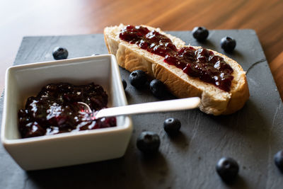 Close-up of dessert in plate on table