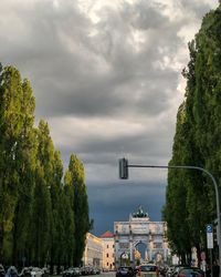 Trees against sky in city