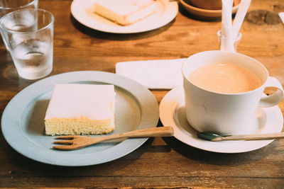 High angle view of coffee cup on table