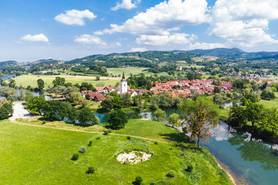 High angle view of townscape against sky