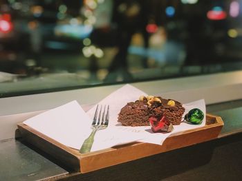 Close-up of served food on table in restaurant