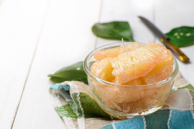 High angle view of orange fruit on table