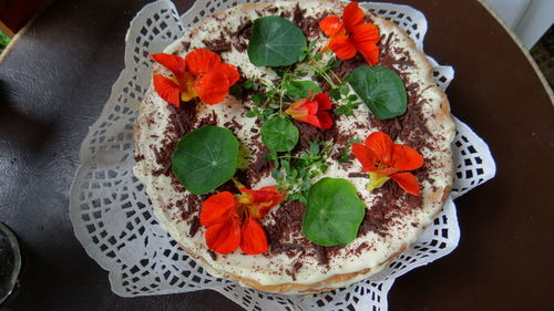 High angle view of salad in plate on table