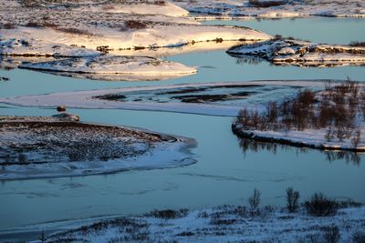 High angle view of lake during winter