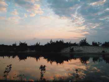 Scenic view of lake against sky during sunset