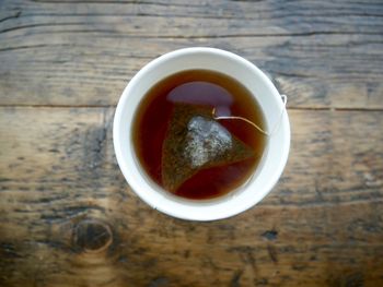 Directly above shot of tea cup on table