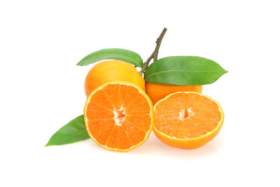 Close-up of orange fruit against white background