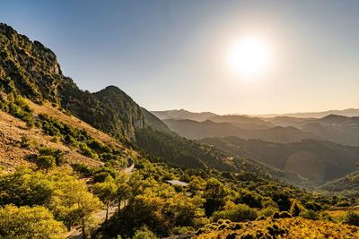 Scenic view of mountains against clear sky