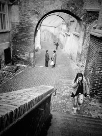 People in front of building