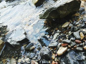 Close-up of pebbles in water