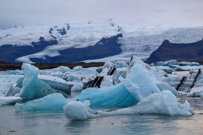 Scenic view of snow and iceberg covered landscape