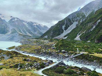 High angle view of mountains against sky