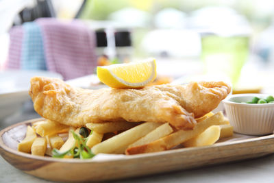 Close-up of food in plate on table