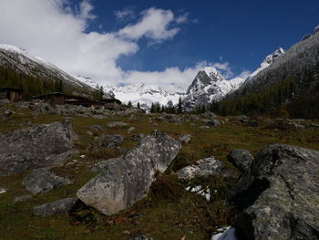 Scenic view of snowcapped mountains against sky