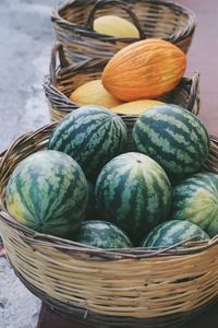 High angle view of watermelons in basket