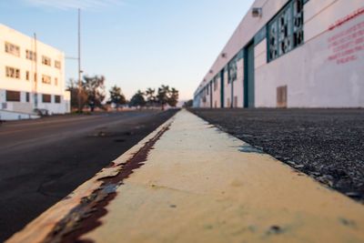 Surface level of road along buildings