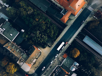 High angle view of street amidst buildings in city