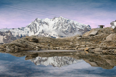 View of the peak of monte rosa massif in the summer season against the blue sky in valle anscasca