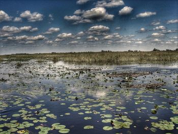 Scenic view of lake against sky