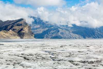 Scenic view of snowcapped mountains against sky