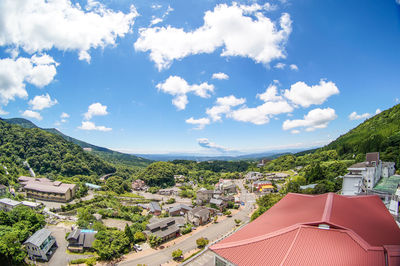 High angle view of townscape against sky