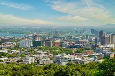 High angle view of cityscape against sky