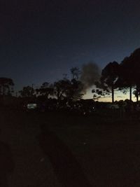 Silhouette trees against sky at night