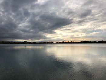 Scenic view of lake against sky during sunset