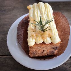 High angle view of food in plate