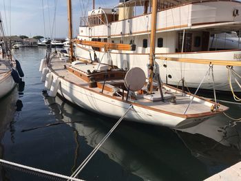 Boats moored in harbor