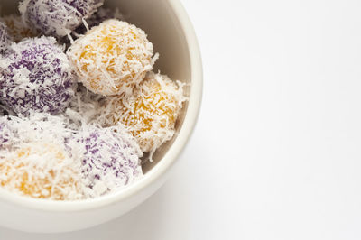 Close-up of food in bowl against white background