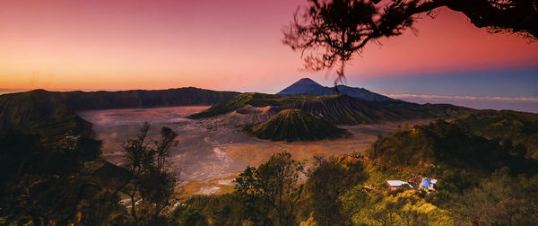 Scenic view of mountain against sky during sunset