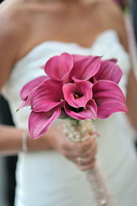 Close-up of woman holding pink flower