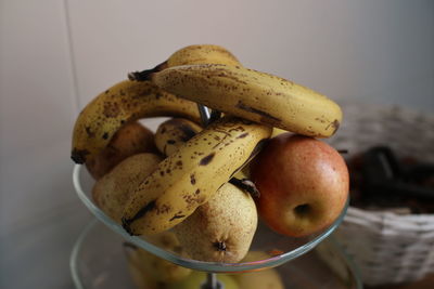 High angle view of fruits in bowl on table